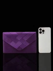 Fashion Satin Trim Evening Clutch Envelope Shoulder Bag, Elegant Bridal Wedding Gift Shoulder Bag, Ball Bag, Comes With Sparkling 3 PiecesRhinestone Jewelry Set, Including Sparkling Rhinestone Pendant Necklace, Earrings And Bracelet, Suitable For Parties, Balls, Evening Events And Gatherings - Purple - View 5