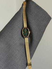 1pc Gold/Silver Square Bamboo Pattern Quartz Watch, Suitable For Daily Wear, Birthday Gift, Christmas Gift - Gold - View 4