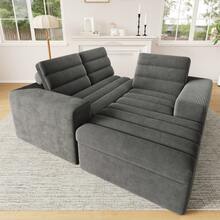 Modular L-Shaped Corner Sofa, Corduroy Fabric, Dark Grey - Dark Grey 4 Seat - View 6