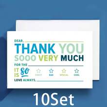 ThreeKin Collective Kids Fill-In-The-Blank Thank You Cards With White Envelopes, Double-Sided Postcards | Fun & Colorful Design For Birthday, Holiday And Other Occasions - Blue - View 6