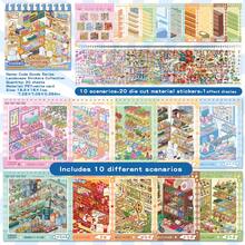 1本30件組風景收納貼紙書，場景貼紙書，10個場景，20張材質貼紙，1張參考圖，房屋貼紙，微縮場景貼紙，風景貼紙，景觀貼紙，手工貼紙，小房子場景，可重複使用，多種尺寸可選 - A - 查看 3