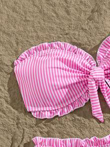 Women's Striped Print Flat Chest Bikini 2 Pieces Set, Suitable For Summer Island Vacation Outfits Beach - Multicolor - View 5