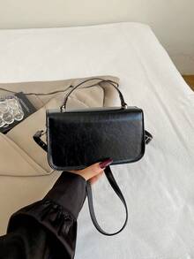 Tas Tangan Kecil Vintage Premium untuk Wanita, Tas Tote Persegi Kulit Minyak Baru, Tas Selempang Bahu Serbaguna yang Modis - Hitam - View 9