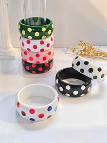 1pc Dopamine Colorful Polka Dot Acrylic Bracelet, Ins Style Retro Hong Kong Style Exaggerated Wide Cuff, Suitable For Women's Daily Wear - Polka Dot Acrylic Bracelet - View 2