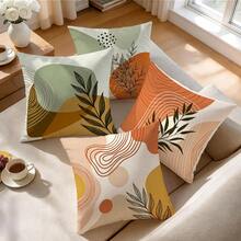 4pcs Bohemian Geometric & Botanical Pattern Pillow Covers, Single-Sided Print, Suitable For Living Room, Bedroom, Home Decor, All-Season Use - Multicolor - View 6