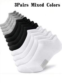 3/5/6/10 Pairs Of Men's Outdoor Sports Boat Socks For Spring And Summer, Thin, Comfortable And Versatile, Solid Color, Black, White And Gray Socks - Multicolor - View 5