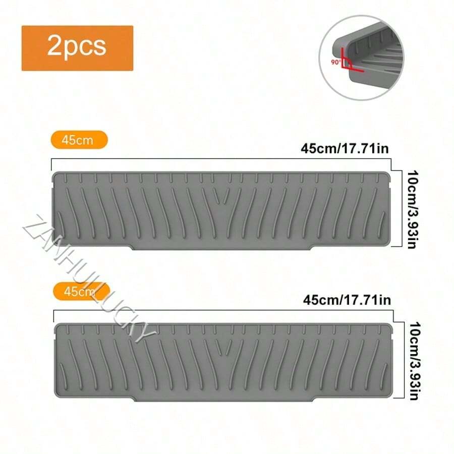 2026 Kitchen Anti-Splash Accessory Set: Drip Tray + Non-Slip Utensil Drying Mat - 2 Pieces Grey 45*10cm - View 1