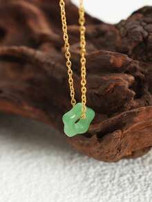 2pcs 18K Gold Plated Exquisite Versatile Faux Jade Pentagram Pendant Necklace, Fashion Personalized Jewelry Gift Suitable For Men And Women Daily Wear, Perfect Party And Holiday Gift, Multi-Functional Accessory For Women Casual And Vacation Outfits - Multicolor - View 2