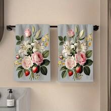 Vintage Flower Bouquet Printed Kitchen & Bathroom Hand Towels, Wrinkle Resistant Decorative Dish Towels. Super Absorbent, Machine Washable, Ideal For Kitchen Cleaning, Daily Home Decor & Gift Option. - Multicolor - View 6