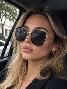 1 Pair Women's Premium Summer Sun Protection Oversized Face-Slimming Large Frame Fashion Glasses, Fashionable Personalized Korean Style For No-Makeup Look - Multicolor - View 10