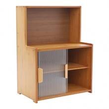 GRANDMEI 45cm Kitchen Storage Cabinet with Sliding Doors, Freestanding Countertop Adjustable Shelves Bamboo Organizer for Dishes, Spices, Cups,22lbs/Shelf (Tawny, Semi-Clear) - Braun, Halbtransparent - Übersicht 6
