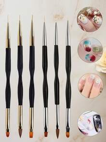 3 Peças Conjunto de Pintura de Arte de Unhas, Pincel de Pintura de Design de Precisão de Duas Pontas, Conjunto de Ferramentas de Caneta Delineadora de Decoração de Arte de Unhas de Metil Acrílico Inodoro - Multicolorido - Visão 1