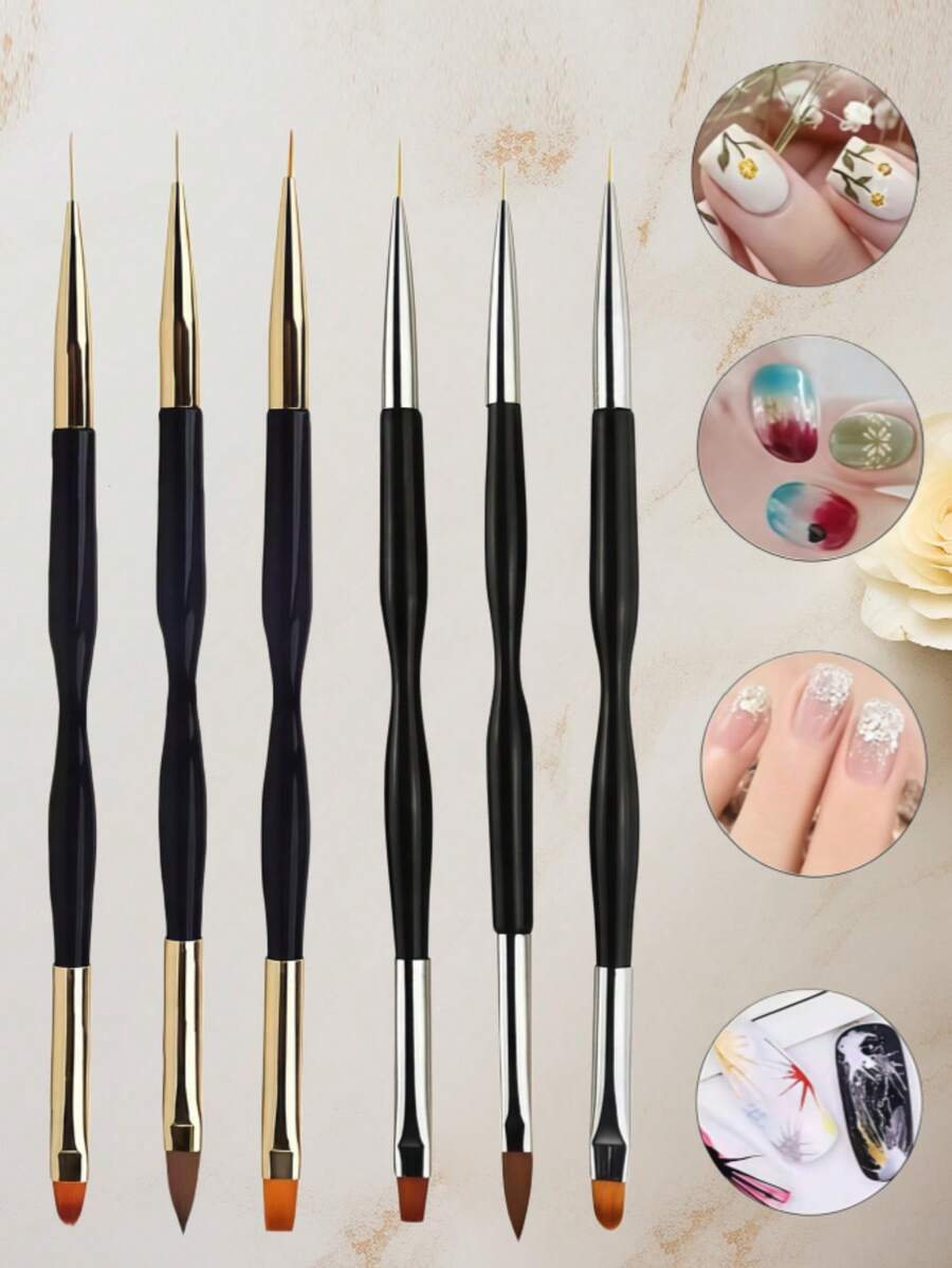 3 Peças Conjunto de Pintura de Arte de Unhas, Pincel de Pintura de Design de Precisão de Duas Pontas, Conjunto de Ferramentas de Caneta Delineadora de Decoração de Arte de Unhas de Metil Acrílico Inodoro - Multicolorido - Visão 1