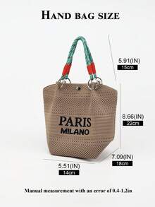 This Color-Block Casual Women's Handbag Features Black And White Woven Rope Handle Design, Perfect For Working Women, Teachers And Students - Brown - View 2