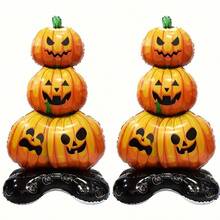 1/2 Stück stehende Halloween-Kürbis-Folienballons, perfekt für Halloween-Hausparty, Halloween-Party-Dekoration, Outdoor- und Gartendekoration, Gemeinschaftsveranstaltungen und andere Feiertagsfeiern - Übersicht 2