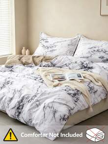 3pcs Rock/Marble Pattern Duvet Cover Set, Purple/Grey Optional, Set Includes: 1 Duvet Cover With 4 Corner Ties And Zipper + 2 Pairs Of Pillowcases Without Pillow Inserts, Suitable For Travel And Home Use, Full Size Set - Light Grey - View 3