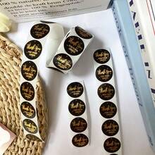 1 Roll Round Gold Foil Thank You Stickers, Pink & Black Dual Color English Order Seal Stickers, Self-Adhesive Decorative Labels For Stationery, Planner, Packaging, Gift Box School Supplies - Multicolor - View 9