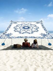 1PC Outdoor Thickened Waterproof UV Protection Gradient Mandala Flower Green Bohemian Pattern Garden Patio Canopy Beach Sunshade Tent With Free Rope (Frame Not Included) - Multicolor - View 6