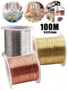 100米金屬線 DIY串珠線，適用於製作髮夾、珠寶編織、造型、花藝金屬線纏繞、金屬線手工藝、珠寶配件與金線，適合珠寶製作，可製作各種手鍊、耳環、項鍊等珠寶 - 彩色 - 查看 8