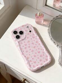 Funda de teléfono con textura suave de TPU, patrón floral creativo, volantes ondulados de dopamina color crema, compatible con Galaxy S21 S22 S23 S24 S25 S26/Honor/ y talla grande modelos - Blanco - Ver 1