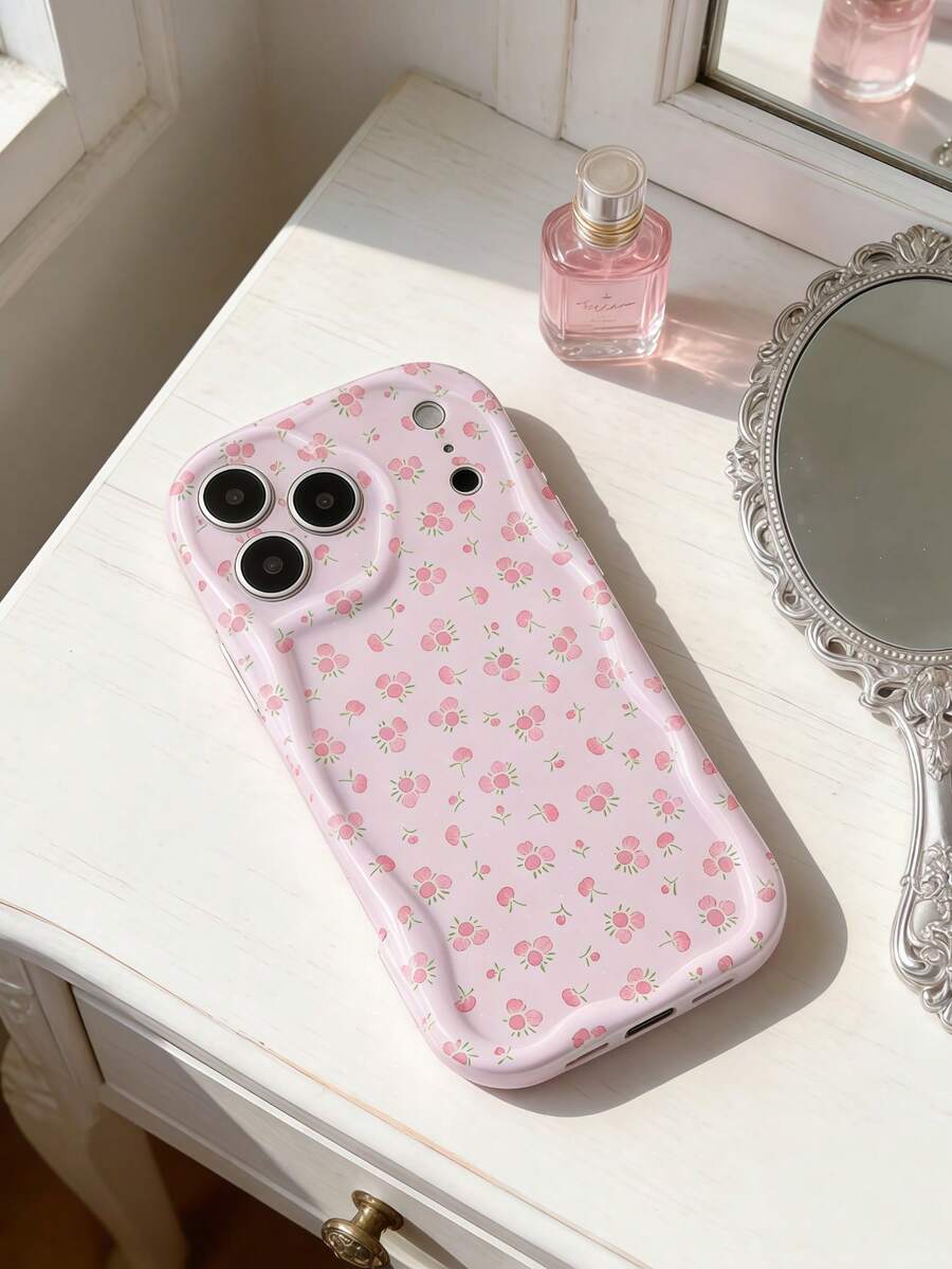 Funda de teléfono con textura suave de TPU, patrón floral creativo, volantes ondulados de dopamina color crema, compatible con Galaxy S21 S22 S23 S24 S25 S26/Honor/ y talla grande modelos - Blanco - Ver 1