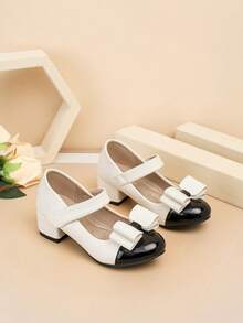 1 Pair Solid Color Fashion Round Toe Girls' Dance Shoes High Heel Pumps, Mirror Material Toe Design With Bow And Flower Decoration, Elegant Princess Shoes Suitable For Performance, Wedding, Outdoor Casual, All Seasons - Black - View 3