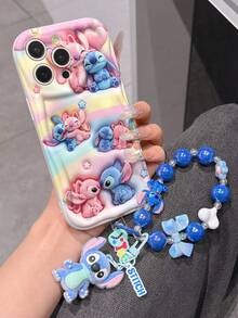 Disney Has Authorized, Phone Case - Chain Set, The Stitch Lilo & Stitch 3D Phone Case Plus A Silicone 3D Stitch Bracelet With Metallic Ring Removable Bracelet, Stitch And Angel Pattern, Compatible With Iphone17/16/15/14/13/12/20/XS/XR/X Plus Pro Max, A Stylish Cartoon Phone Case, The Perfect Gift Choice, Phone Protection, Durable Phone Cover, Great Gift For Friends And Family. - 白色 - 查看 4