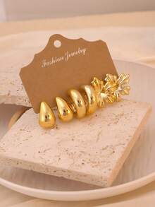 2-18pcs Set Anting-Anting Multi-18 Buah, Cocok untuk Pemakaian Sehari-hari, Acara Kumpul-kumpul, Perjalanan dan Pakaian Liburan - Emas - View 3