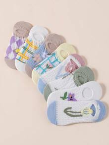 5 Pairs Random Color Women's Cute Floral Print Low-Cut Invisible Boat Socks - Multicolor - View 3