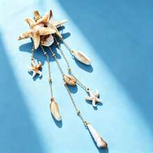 Bohemian Faux Starfish Shell Tassel Hair Clip, Beach Vacation Ethereal Side Clip, Atmospheric Hair Accessory, Niche Design Ocean Style Women's Side Alligator Hair Clip - Multicolor - View 5