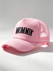 1件裝 "MOMMIN'" 印花卡車司機棒球網帽，可調節扣環，圖形設計，適合夏季、海灘、度假、旅行，男女通用帽子 - 彩色 - 查看 7