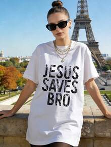Summer casual soft cotton printed crew neck short-sleeve top with retro European street Y2K style. - Weiss - Übersicht 1