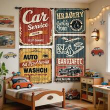 2 buah Tirai Retro Vintage, Tirai Bermotif Jalanan Bergaya Bengkel Mobil Artistik, Desain Kantong Batang, Perlindungan Privasi, Tirai Multifungsi Bermotif Modis, Cocok untuk Dekorasi Rumah Kamar Tidur, Dapur, dan Ruang Tamu - MultiWarna - View 2