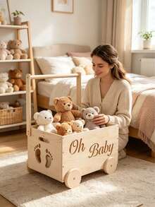 1pc Wooden Baby Storage Box / 5pcs Wooden Hangers, Bus-Shaped Storage Basket, With An Open-Top Design For Easy Access, Suitable For Essential Items For New Parents, And A Decorative Storage Basket For Home Use - Multicolor - View 4