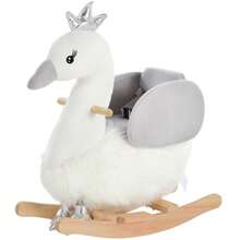 HOMCOM Caballito Balancín para Bebé de +18 Meses Suave con Forma de Cisne Sonidos Reposapiés y Cinturón 60x33x59 cm Blanco y Gris - Blanco y Gris - Ver 6