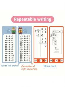 1set Math Flashcards With Dry Erase Markers: Multiplication, Addition, Subtraction & Division Education Learning Tool Back To School - Multicolor - View 7