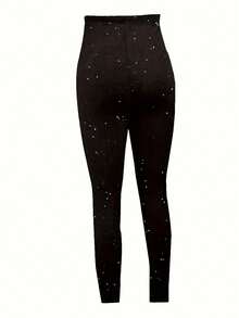 Pantalones elásticos elegantes y modernos con lentejuelas intrincadas para uso casual al aire libre - Negro - Ver 2