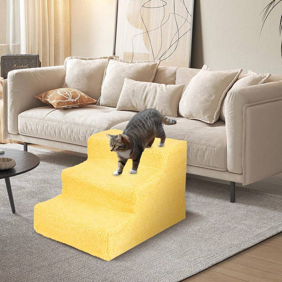 Pet Stairs Anti-Slip Dog Steps – With Removable Washable Cover, Sturdy Steps For Small Or Elder Pets, For Bed, Sofa. - Yellow M - 查看 1