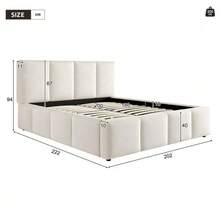 Upholstered Bed, Double Bed, 180 X 200 Cm, Slatted Base, Upholstered Headboard, Beige Chenille - 米色 - 查看 5