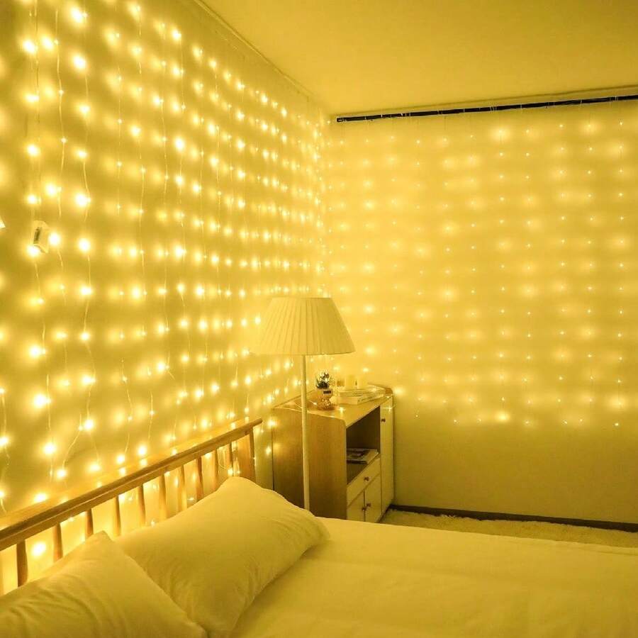1 Set USB Powered LED Curtain Lights With Remote Control, 8 Lighting Modes, Fairy String Lights For Birthday, Room, Bedroom, Wall, Wedding, Party, Halloween, Christmas Holiday Decoration - USB插頭窗簾燈 - 查看 1
