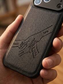 Personalized Custom Initials PU Leather Phone Case Compatible With IPhone 17 16 15 14 13 Pro Max Series Laser-Engraved Design Camera Lens Protection Full-Body Drop Protection Customized Design The Perfect Choice For Birthdays And Holidays Gift - Black - View 6