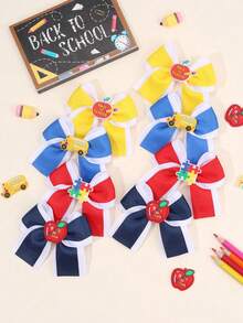 2/8 piezas de pinzas para el cabello de niña para la vuelta a la escuela, de varios colores, con lazo de cinta de unicolor, lindo pasador de lápiz, barrettes para el primer día de escuela, accesorio para el cabello como regalo para estudiantes - Multicolor - Ver 2