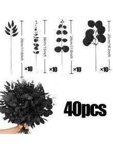 40pcs Artificial Mixed Eucalyptus Stems And Leaves, 4 Types Of Faux Silver Dollar Eucalyptus Leaf Sprays, Artificial Green Stems For DIY, Bouquets, Floral Arrangements, Home Decor - Multicolor - View 9