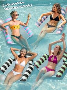 Striped Inflatable Pool Float Chair, Breathable Mesh Water Hammock Lounge, With Support Air Cushion, Ergonomic Adult Pool Float, Suitable For Summer Pool Party, Beach, Lake Sunbathing - 彩色 - 查看 2