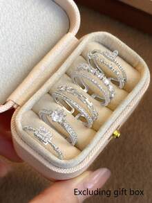 5pcs Fashion Cubic Zirconia Open Copper Rings Set Suitable For Women Wedding Party Wear (Gift Box Not Included) - Silver - View 4