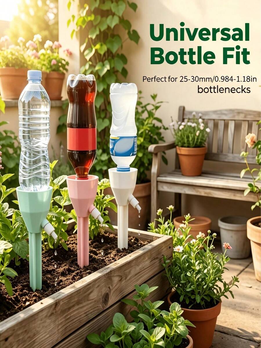 1/5 Pack Automatic Drip Irrigation System, Adjustable Flow Plant Watering Device, Plastic Self-Watering Support, No Electricity Required, Compatible With US And European Standard Water Bottles, Suitable For Indoor And Outdoor Potted Plants, Balcony Garden DIY Watering Irrigation Accessories - Multicolor - View 1