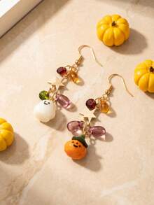 1 Pasang Anting-Anting Asimetris Hantu & Kristal Warna-warni yang Lucu dan Menarik, Cocok untuk Pemakaian Sehari-hari, Hadiah Halloween - MultiWarna - View 3