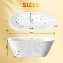 59'' Acrylic Freestanding Bathtub With Unique Diamond Pattern Design: Spacious Oval Shape,  Gloss White Finish,  Overflow And -Up Drain CUPC Certificate-XY579964 - Multicolor - View 5