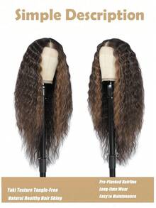 13*4*1 Lange Wellenhaar Synthetische Hitzebeständige Front Lace Perücke 30 Zoll Braun Alltagshochwertige Damen Perücken Natürliches Aussehen Hochwertige Synthetische Weiche Anfängerfreundliche Perücken - Ombre-Braun - Übersicht 2