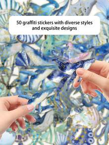 50pcs Marine Life Stickers Waterproof Transparent Stickers For Water Bottle, Notebook, Guitar, Refrigerator, Luggage, Scrapbook, Phone Case, Desktop, Wall, Room Decor, Home Decor, Suitable For Birthday Gift, Holiday Party Gift - 50pcs - View 7